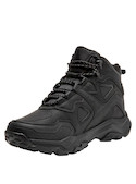 Botín negro para hombre de estilo outdoor, ideal para senderismo con material sintético y taco plano.