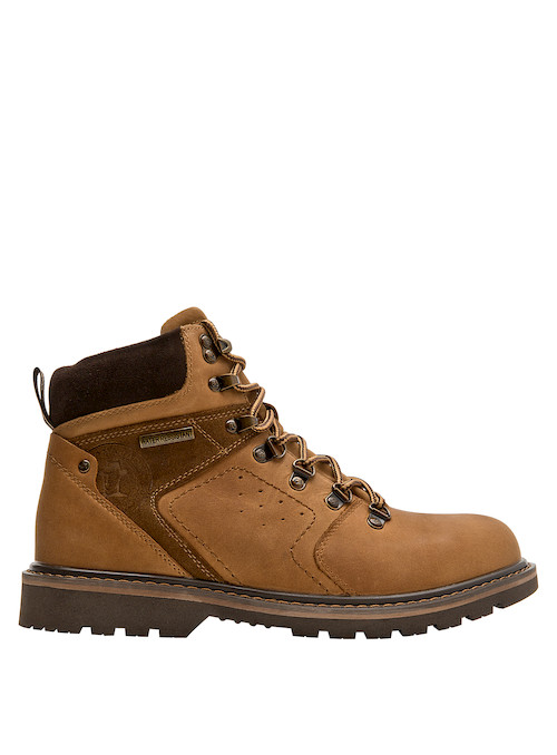 Botín de cuero para hombre en color camel, con diseño resistente y textura suave, adecuado para cualquier terreno.