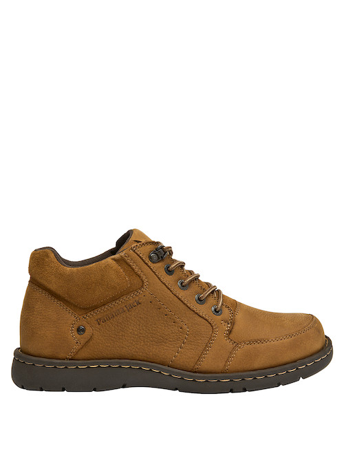 Botín de cuero camel, estilo versátil, recomendado para paseos y escapadas al aire libre.