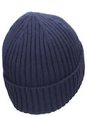 Gorro unisex azul con diseño acanalado, estilo versátil, perfecto para paseos urbanos.