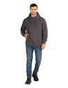 Polerón gris de hombre, casual, con gorro ajustable y bolsillo canguro, ideal para días fríos.