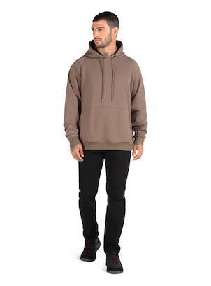Polerón de hombre color café con gorro ajustable y cordón, ideal para un estilo casual y cómodo.