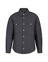 Vista lateral de chaqueta gris de algodón para hombre, con bolsillos prácticos y diseño moderno.