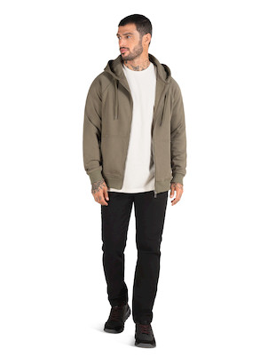 Polerón casual hombre color oliva, confeccionado en mezcla de algodón y poliéster, estilo minimalista.