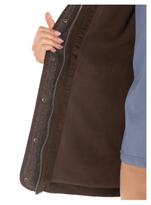Chaqueta con cremallera y broches en color morado, perfecta para un ajuste versátil y cómodo.