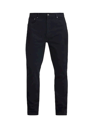 Pantalón stretch navy para hombre, diseño versátil con pretina y pasadores para cinturón.