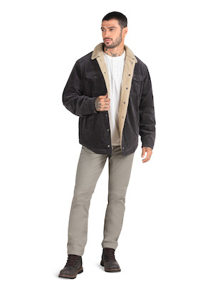 Chaqueta casual gris carbón para hombre, fabricada en 98% algodón y 2% spandex, ideal para aventuras urbanas.