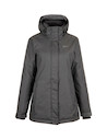 Muestra de los puños ajustables de la parka gris plomo oscuro, que ofrecen comodidad y versatilidad.