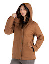 Chaqueta de mujer con cuello alto y gorro fijo en color camel, perfecta para mayor cobertura y abrigo.