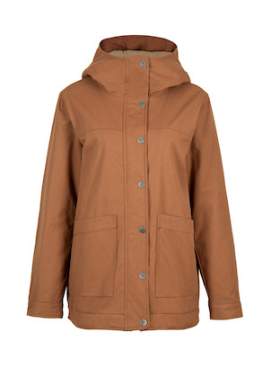 Chaqueta casual de mujer en color camel con puños ajustables, permite regular el ajuste según necesidad.