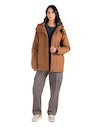 Chaqueta de mujer color camel, estilo casual, fabricada en algodón grueso, ideal para climas fríos.