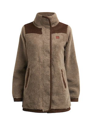 Chaqueta casual taupe para mujer, confeccionada en poliéster, ideal para días fríos.