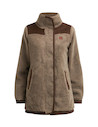Chaqueta casual taupe para mujer, confeccionada en poliéster, ideal para días fríos.