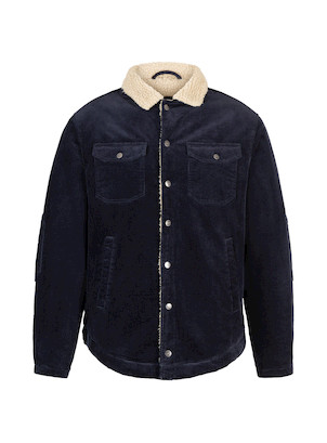 Chaqueta de pana suave con interior de chiporro blanco roto, ideal para climas frescos.