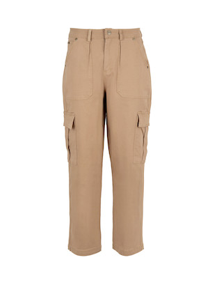 Pantalón de pierna recta camel con bolsillos cargo, perfecto para un estilo utilitario.