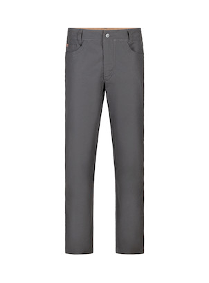 Vista de los prácticos bolsillos del pantalón gris de corte recto, perfecto para un estilo urbano.