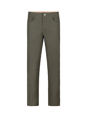 Pantalón de corte recto en tono oliva, con textura resistente y bolsillos funcionales, perfecto para el uso diario.