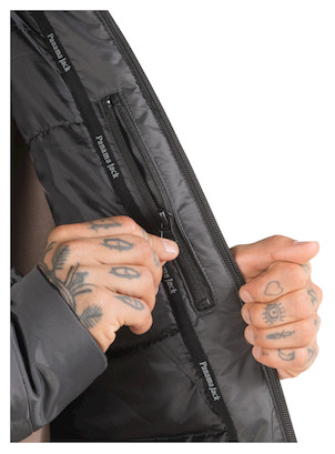 Textura del material de nylon de la parka gris, resistente y estilosa.