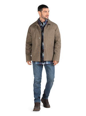Chaqueta de hombre en color taupe, estilo casual, fabricada en 100% algodón, ideal para actividades diarias.