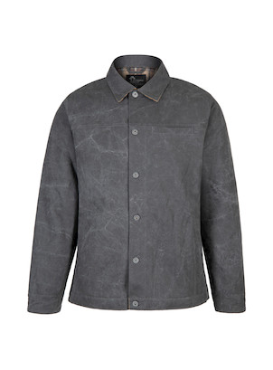 Chaqueta de algodón gris para hombre con botones metálicos y bolsillos prácticos.