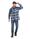Camisa azul de hombre en algodón con detalles en nylon, diseño a cuadros para un estilo casual.