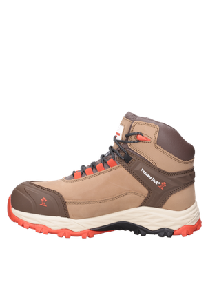 Zapato de seguridad beige para hombre, diseño ergonómico, ideal para largas jornadas laborales.