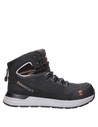 Zapato de seguridad negro para hombre, detalles reflectantes, combina protección y estilo funcional.