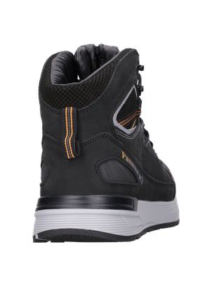 Zapato de seguridad negro para hombre, estilo rústico, recomendado para trabajos exigentes.