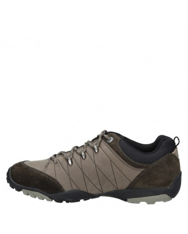 Calzado outdoor gris de cuero/textil para hombre, versátil y cómodo.
