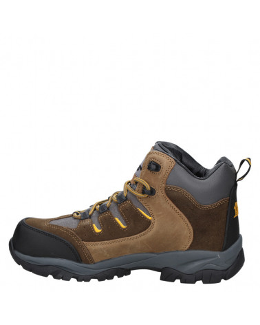 Zapato de seguridad beige, cuero, hombre, certificado CESMEC, diseño estiloso.