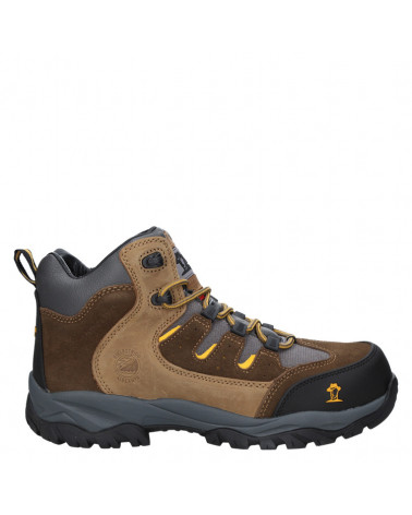 Zapato de seguridad beige para hombre, cuero, protección máxima y aislamiento eléctrico.
