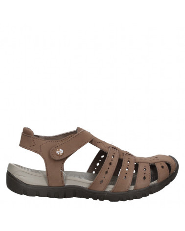 Sandalia de cuero café para mujer, estilo urbano y resistente.