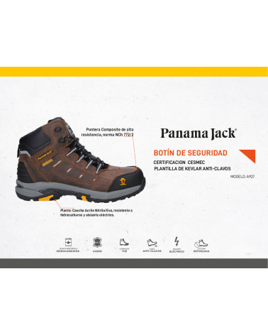 Zapato de seguridad café para hombre, ideal para exteriores, con puntera y talón reforzados.