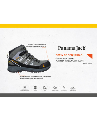 Zapato gris de seguridad para hombre, estilo trekking, con sistema de cordones y ganchos metálicos para ajuste firme.