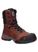 Zapato de seguridad masculino, cuero café, altura caña 21 cm, ideal tareas exigentes.