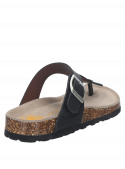 Sandalia casual de mujer en cuero negro, diseño cómodo y fresco para uso diario.